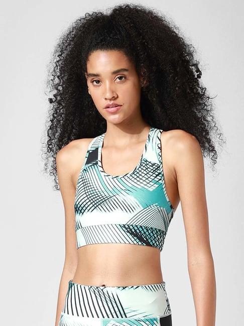 only blue u neck printed sports bra