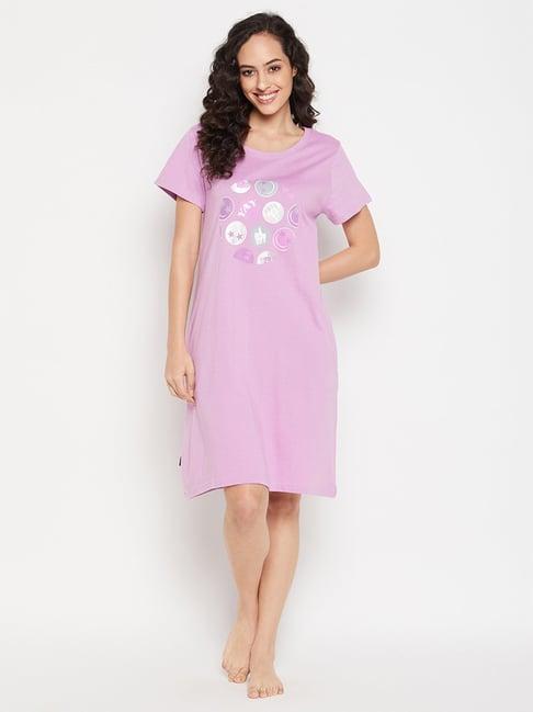 clovia purple printed night dress