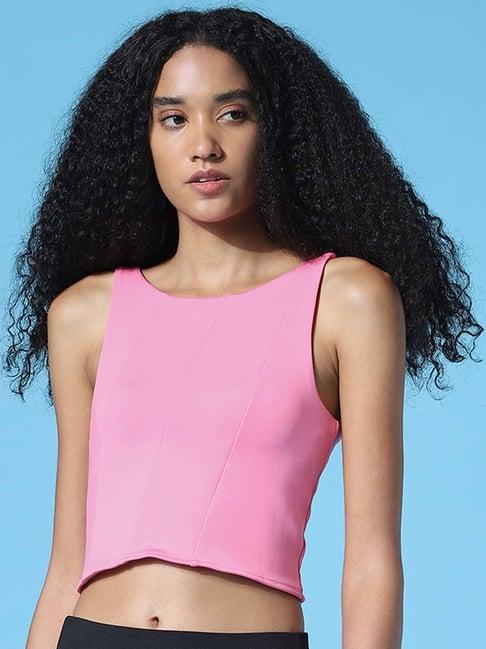 only pink boat neck crop top