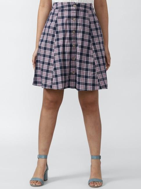 van heusen purple cotton chequered a-line skirt