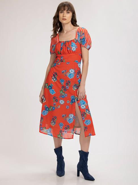 shaye orange printed a-line dress