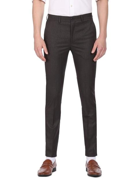 arrow new york dark brown slim fit trousers