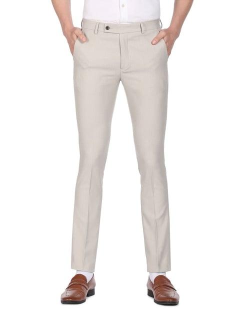 arrow new york beige slim fit trousers