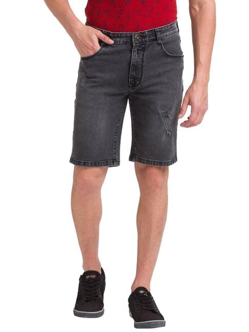 parx black  regular fit distressed denim shorts