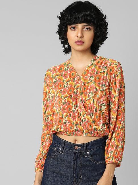 only orange & yellow floral print crop top