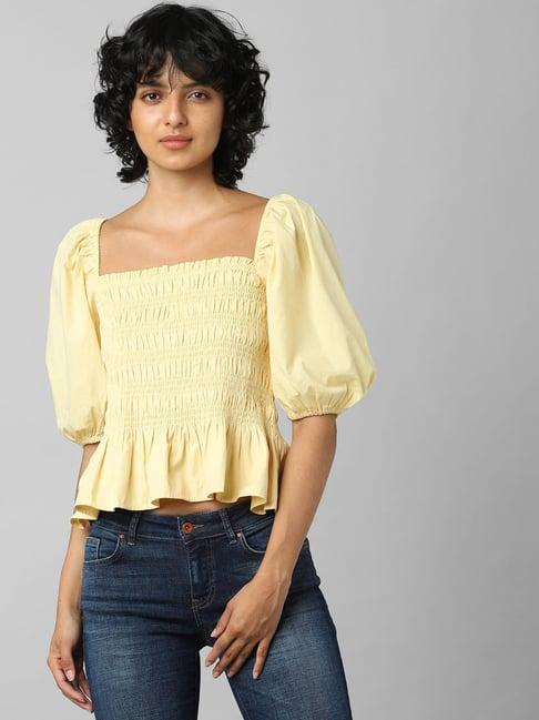 only yellow cotton regular fit peplum top