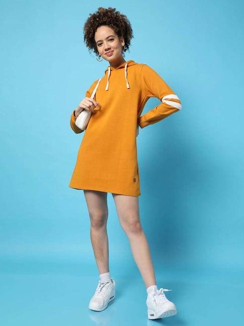 campus sutra mustard cotton shift dress