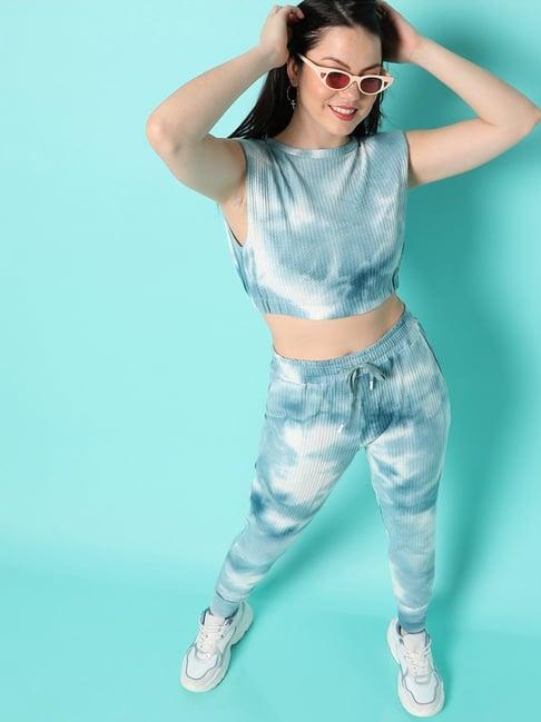 campus sutra aqua blue cotton tie & dye co-ord set