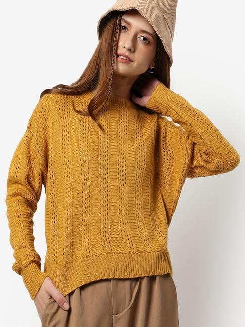 campus sutra mustard regular fit sweater