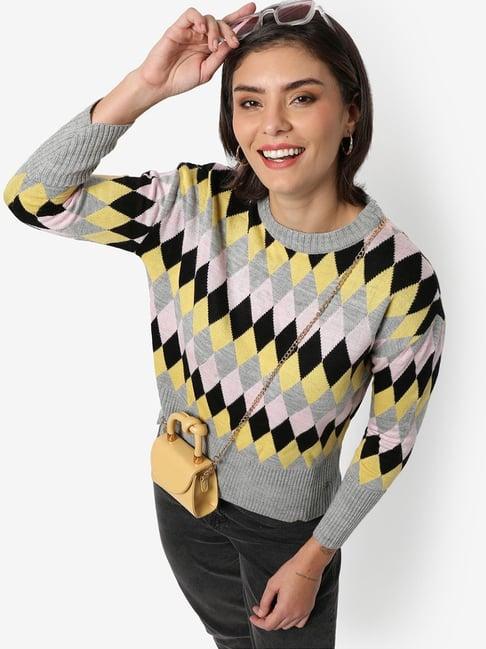 campus sutra multicolred argyle pattern sweater