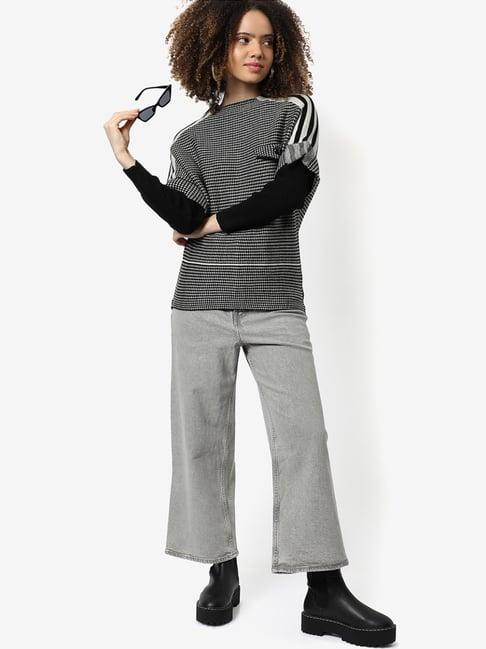 campus sutra grey self pattern sweater