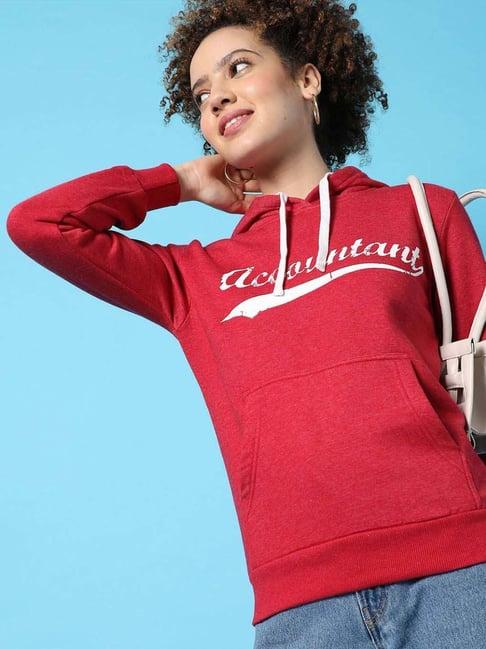 campus sutra red cotton graphic print sweatshirt