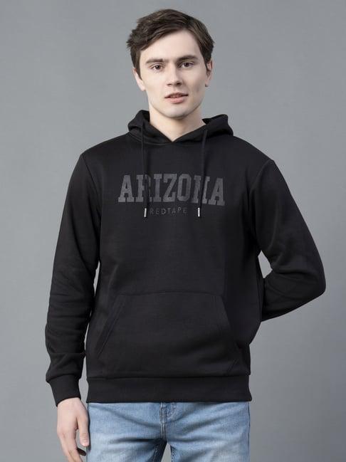 red tape black regular fit printed hooded sweatshirt