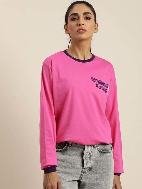 dillinger pink cotton graphic print oversize t-shirt