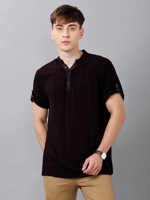 identiti dark wine mandarin collar short kurta