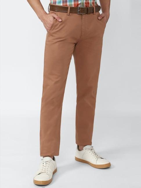 peter england casuals red cotton slim fit trousers