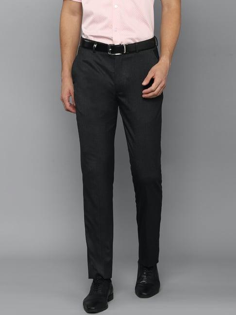 louis philippe black slim fit flat front trousers