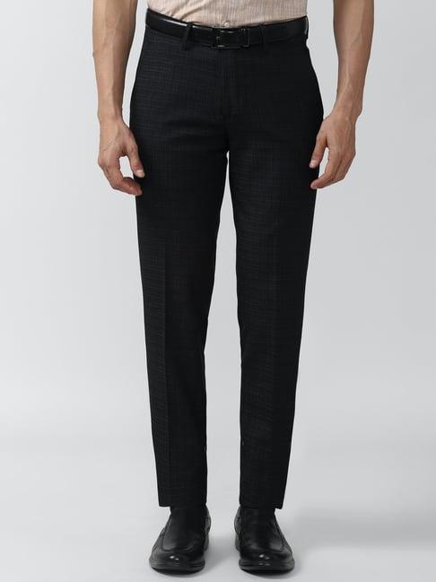 peter england black slim fit flat front trousers