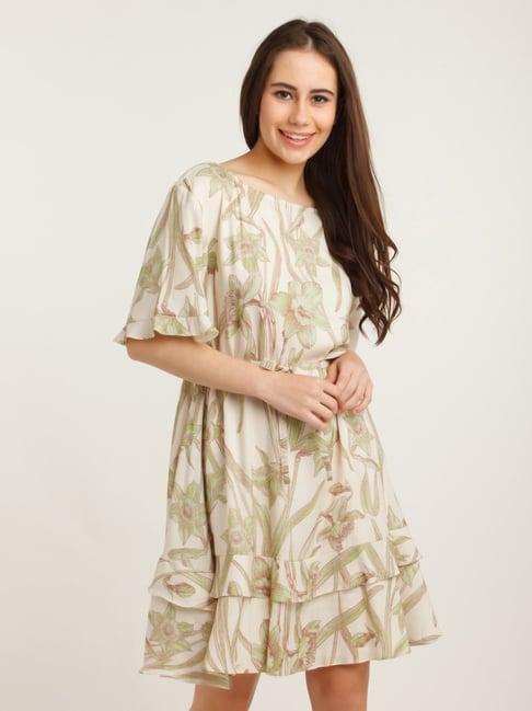 zink london beige floral print midi dress