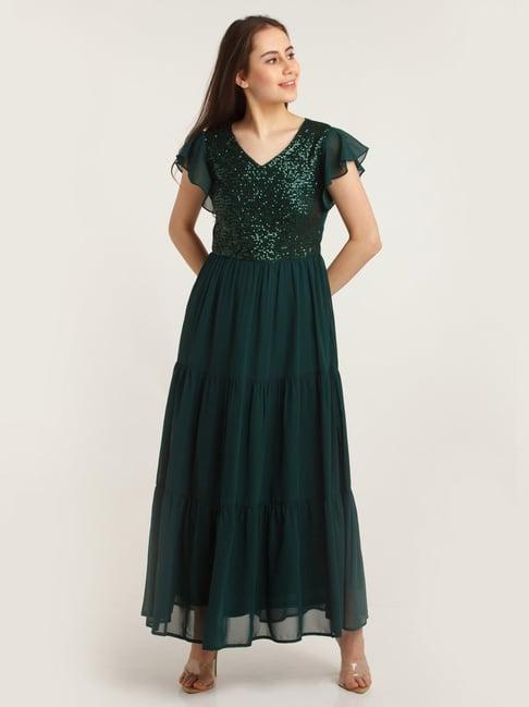 zink london green embellished maxi dress