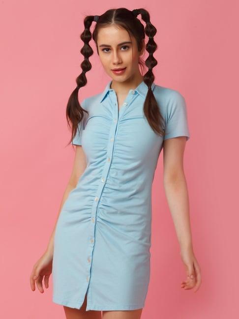 zink z blue cotton shirt dress