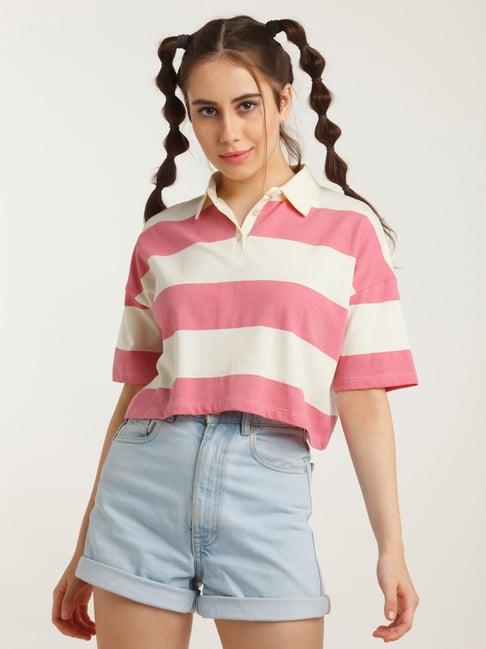 zink z pink & off white cotton striped t-shirt