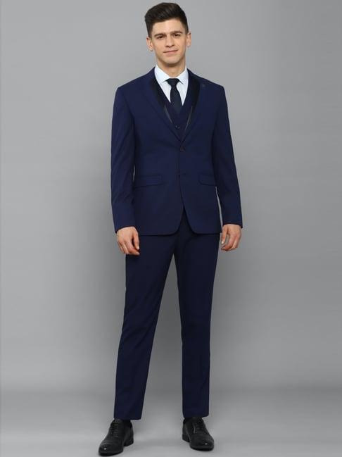 allen solly navy slim fit printed three piece suit