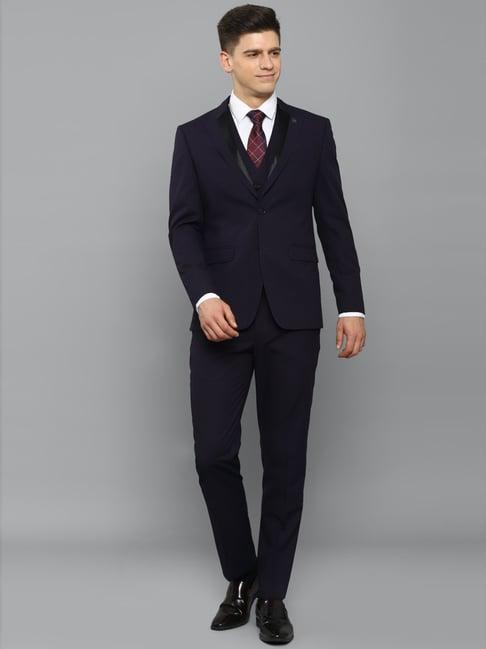 allen solly navy slim fit three piece suit