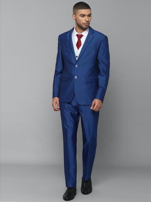 allen solly blue slim fit printed three piece suit