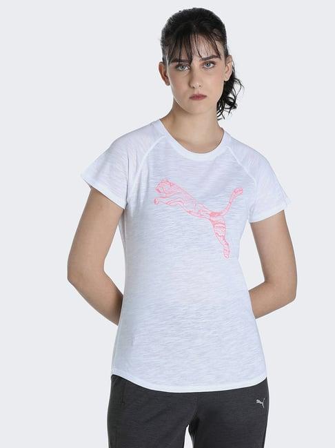 puma performance running run logo print ss white polyester t-shirt