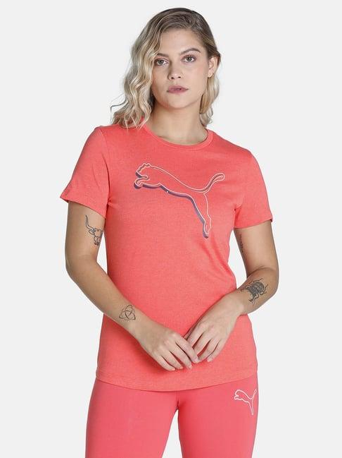 puma graphic cat logo print coral cotton t-shirt