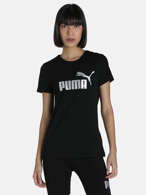 puma essentials ess plus black cotton graphic print t-shirt