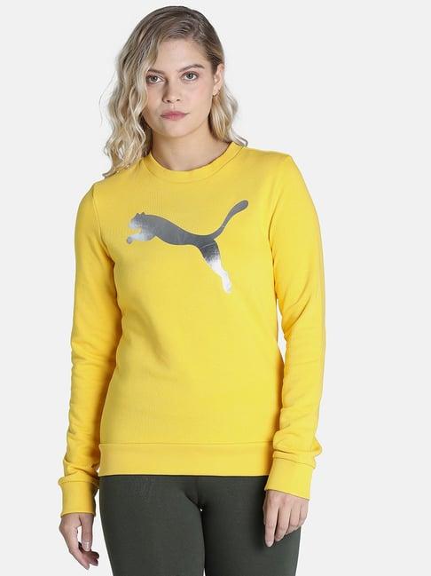 puma wns logo print yellow cotton sweatshirt