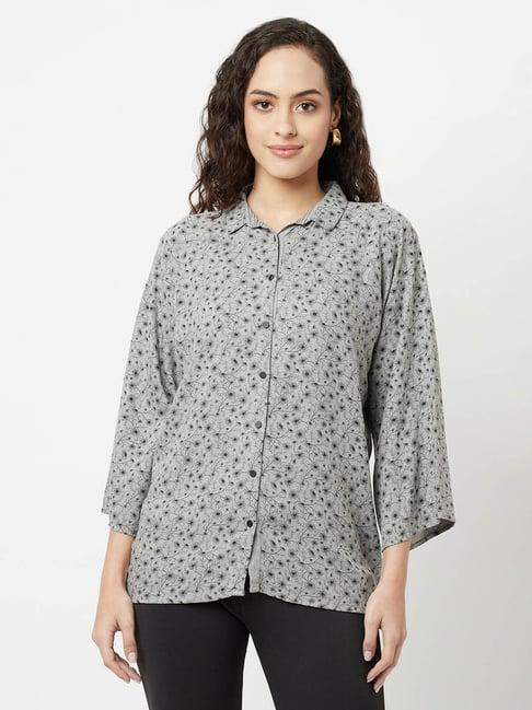 crimsoune club grey viscose floral print shirt