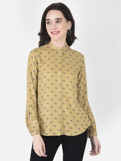 crimsoune club dark khaki printed shirt