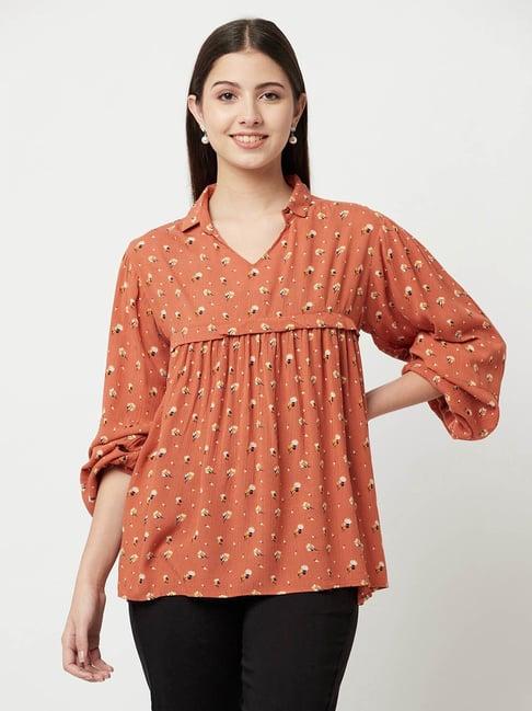 crimsoune club orange floral print top