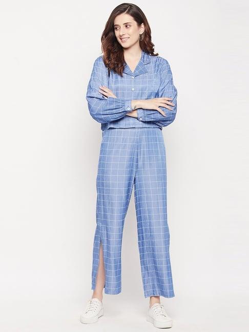 madame blue chequered shirt