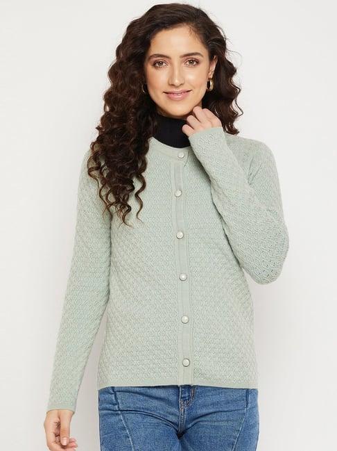 madame mint green self pattern cardigan