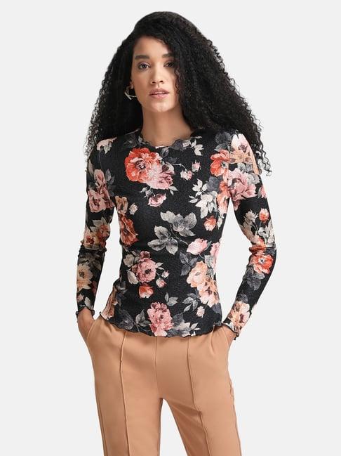 kazo black floral print top