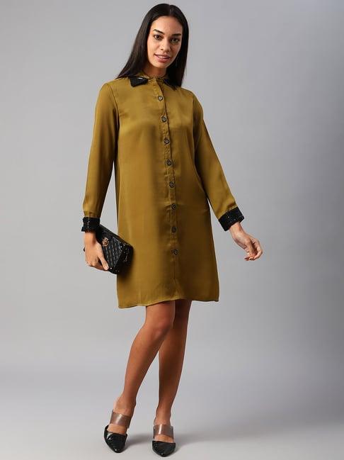 cottinfab khaki shirt polyester dress