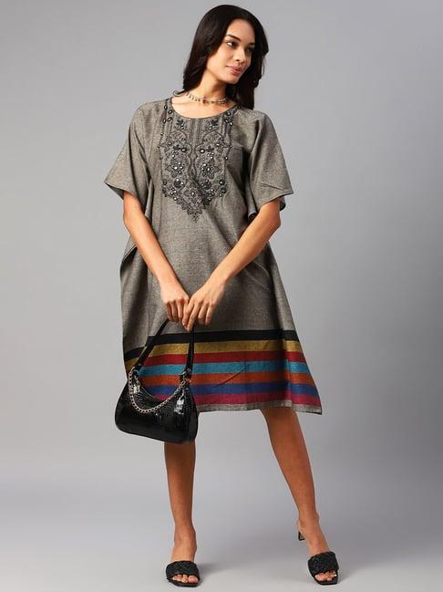 cottinfab grey cotton motifs embroidery kaftan