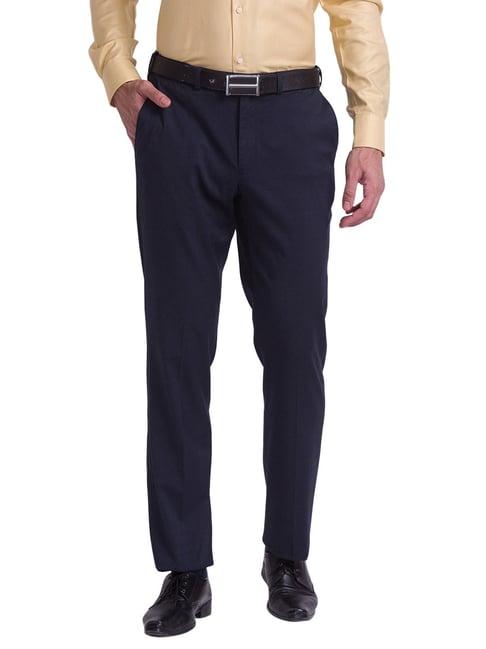 park avenue navy slim fit flat front trousers