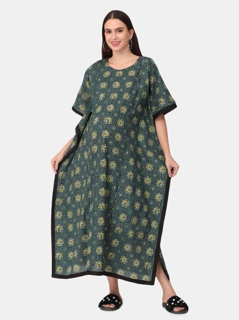 the mom store teal floral print maternity kaftan nighty