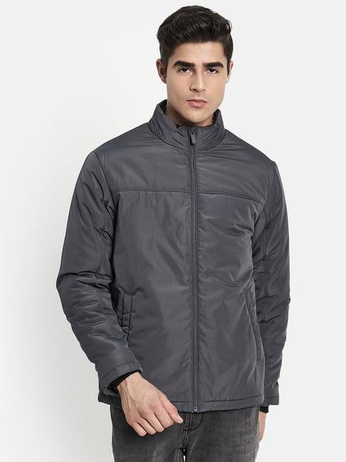 mettle dark grey full sleeves mock collar jacket