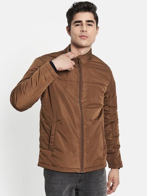 mettle brown full sleeves mock collar jacket