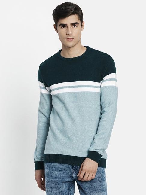 mettle light blue & dark green round neck sweater