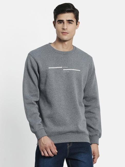 octave dark grey melange round neck sweatshirt