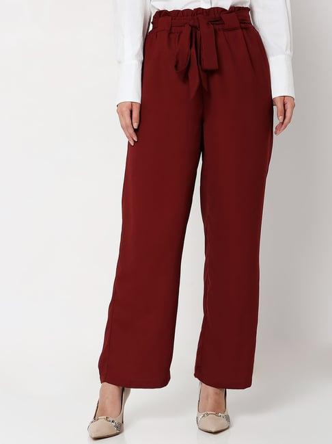 vero moda maroon high rise drawstring pants