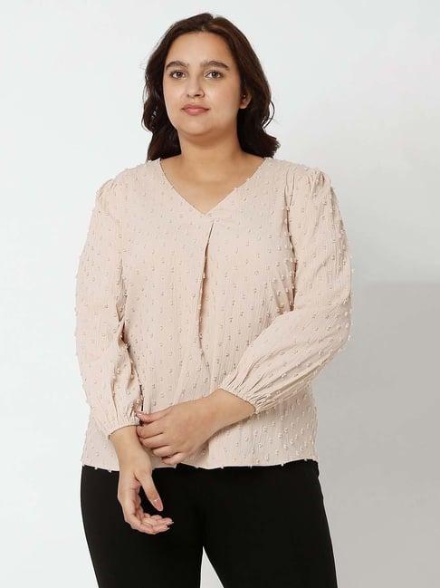 vero moda curve beige self design top