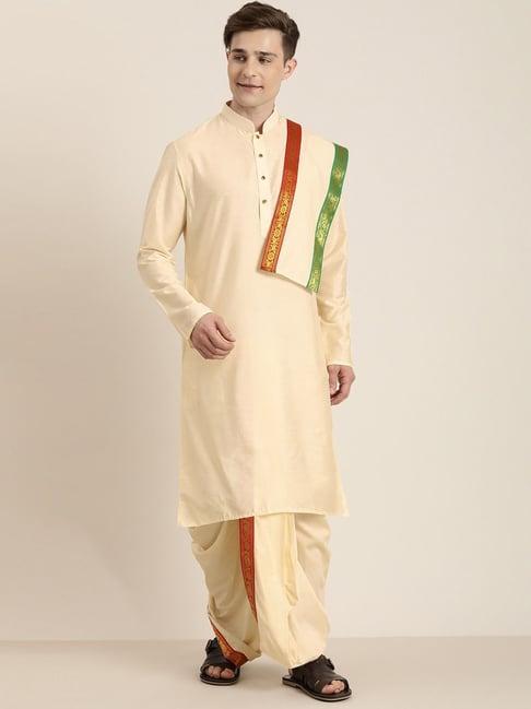 vastramay cream straight fit kurta set